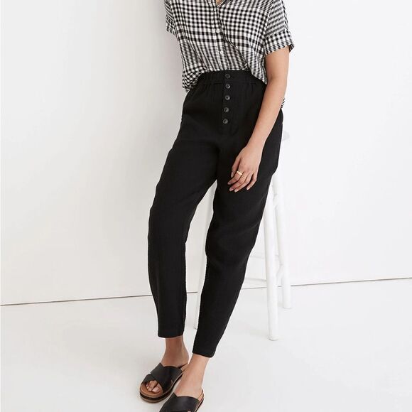 Madewell Linen-Blend Pull-On High Rise Tapered Pants - Black - Picture 1 of 8